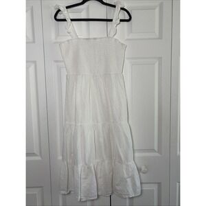 Indulge In Style Eyelet Tiered Midi Dress Womens Size L White Boho Ruffle Cotton